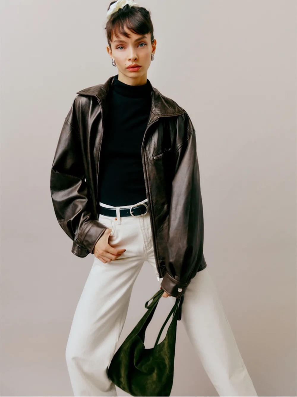 Reformation Veda Marco Leather Oversized Bomber Pit Stop Brown Jacket - Picture 7 of 16